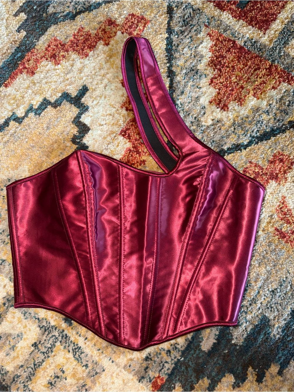 SHEIN Burgundy Satin Corset Top with Lace-Up Front